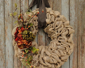 Autumn Peony Wreath--Fall Burlap Wreath--Fall Grapevine Wreath--Fall Rattan Wreath--Fall Burlap Wreath with Peony Flowers--Autumn Wreath