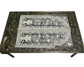 Bone Inlay Hand Carved Dining Table, Unique Designer Conference Table, Collectors Piece