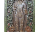 Standing Buddha Carved Door Wall Panel Vitarka Mudra Wooden Panels