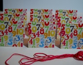 Birthday 2 in x 2 in Mini Cards or Gift Tags (9) and matching red Thread, Birthday Handmade Folded Gift Tag or Small Card
