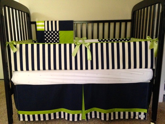 Items similar to Baby Boy Crib Bedding-Navy, Lime, Modern ...