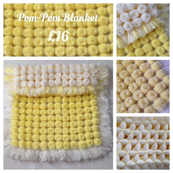 Pom Pom Blanket Yellow/White blue/white by