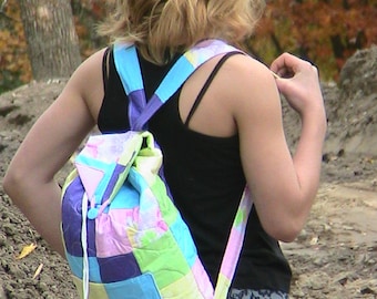 Backpack Bag/Purse -- Quilted -- Pastels and Butterfly Pattern (12" wide x 14" tall)