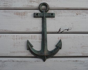 Cast Iron ANCHOR Wall Decor - Rust Patina Green Aqua - Nautical Coast Sea Home Decor -