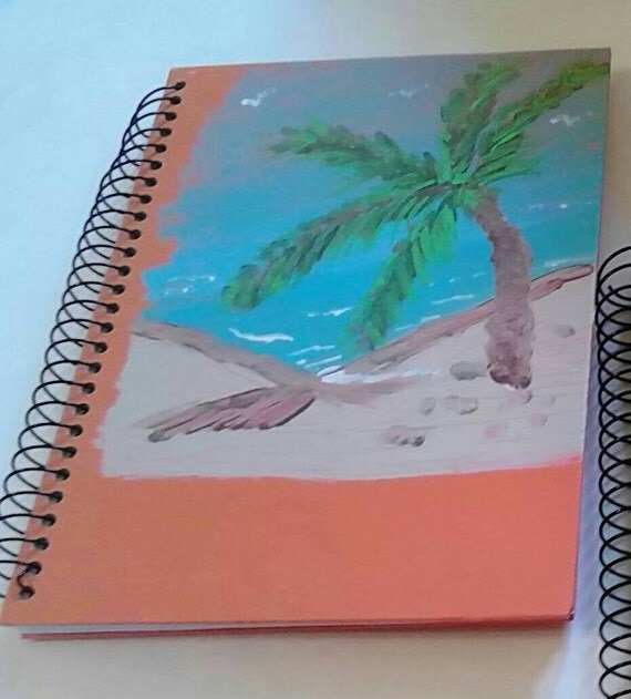 Notebook Journel At The Beach Orange Spiral Notebook With Hand