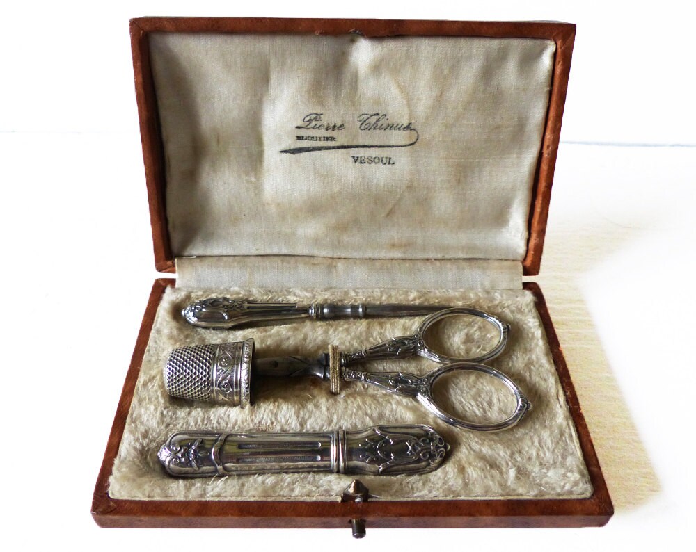 Antique French Sterling Silver SEWING SET 4 pcs Victorian