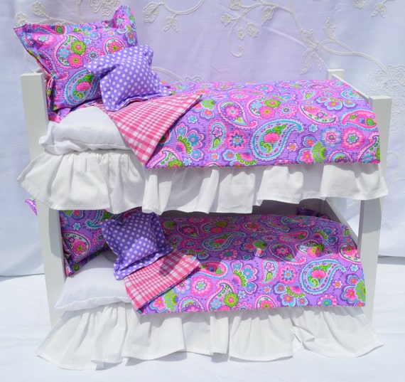 White wooden BUNK BED SET with 10 pc bedding by QueenEmmaDesigns