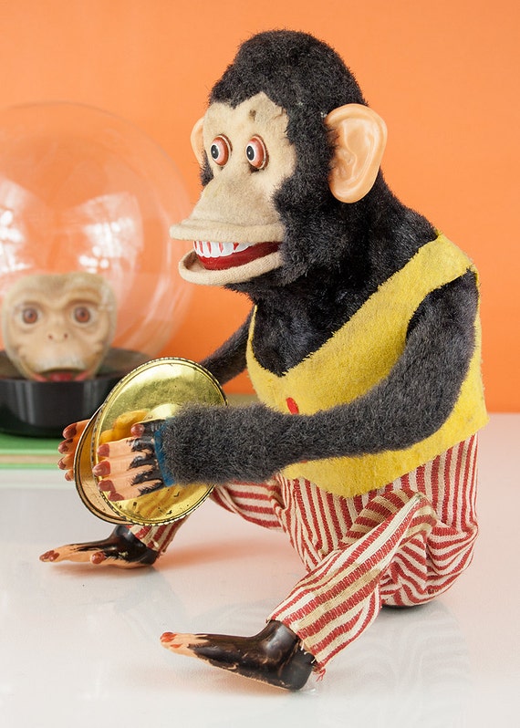 Vintage jolly chimp clapping cymbals monkey