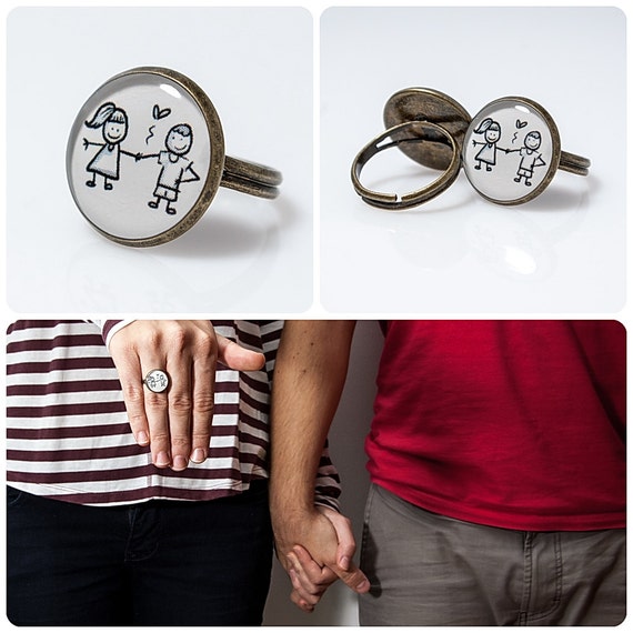 Love Ring Boy and Girl Ring Two Lovers Jewelry Romantic Black