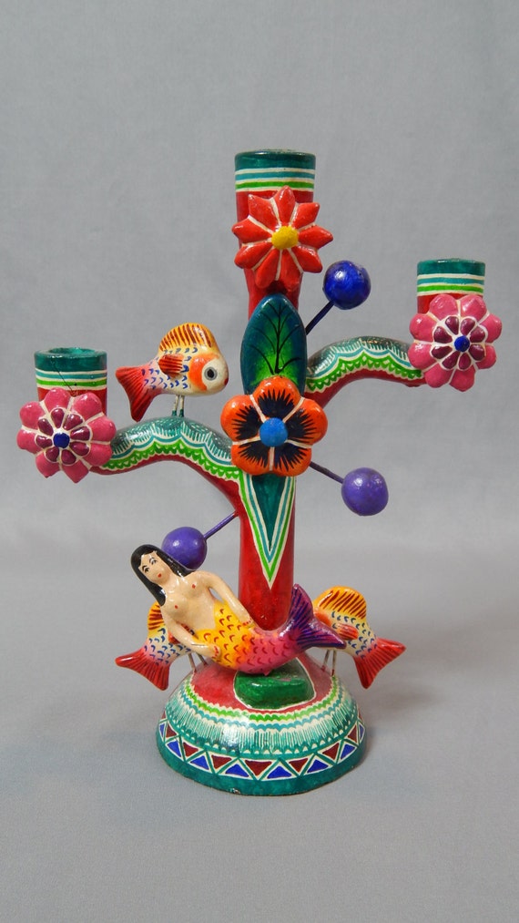 Exquisite Vintage Mexican Tree of Life Candelabra Candle