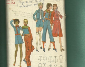 1970's Butterick 6509 Western Disco Jacket Pants & Skirts Size 12
