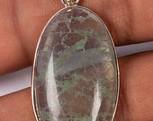 Moss Agate Silver Pendant with Oval Shape