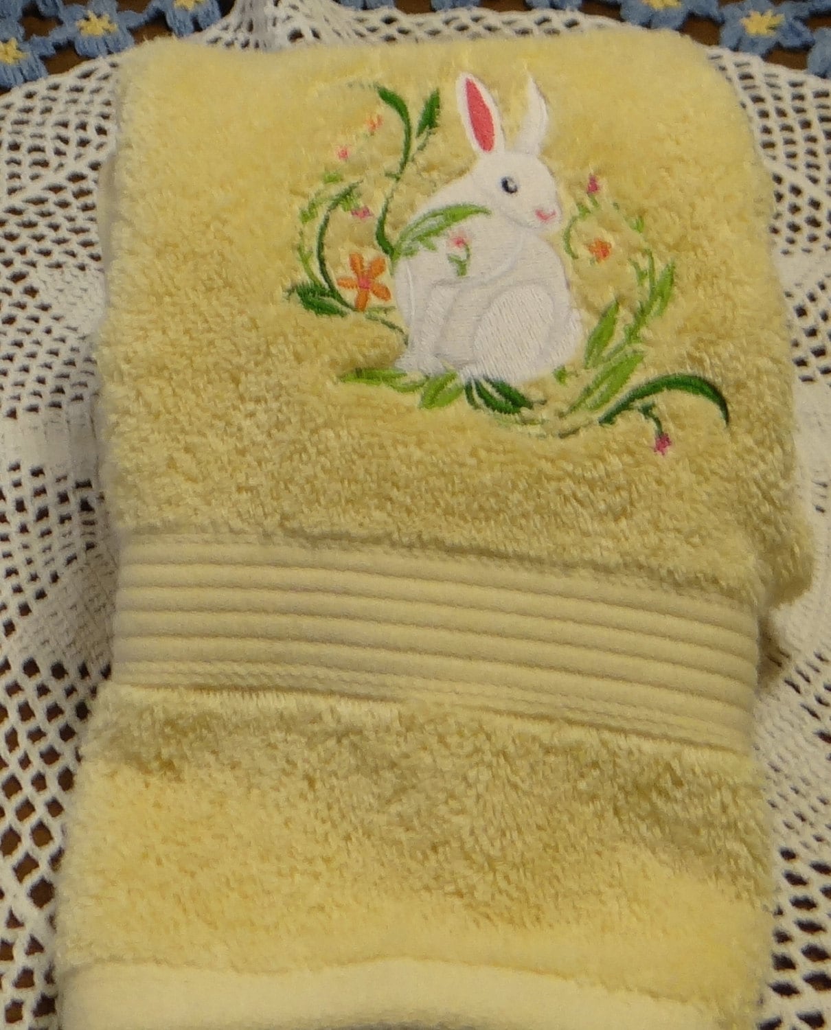 Spring Bunny Easter Terry Hand Towel by