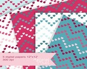 ON SALE 50 % OFF digital collage sheet, Valentine, hearts in chevron, pink, turquoise. printable, scrapbooking paper, digital background, in Il_170x135