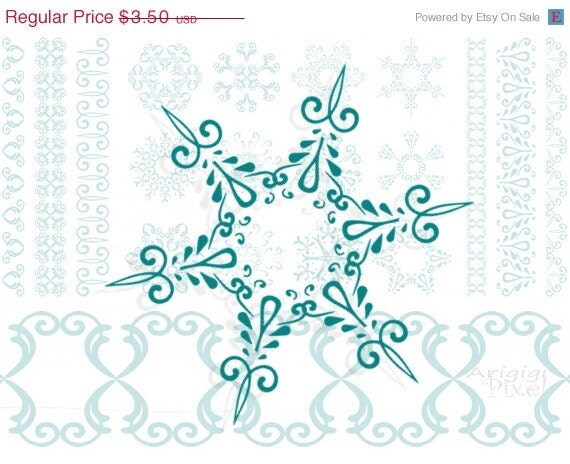 WEEKEND SALE 50 % OFF snowflakes clip art set, matching borders, Christmas clipart, digital brushes, winter, snow, crystal, instant download Il_570xn