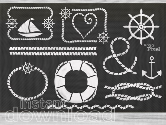 nautical clip art, nautical clipart set of 12, white frame chalkboard PNG, digital, scrapbooking download, small commercial use Il_570xn