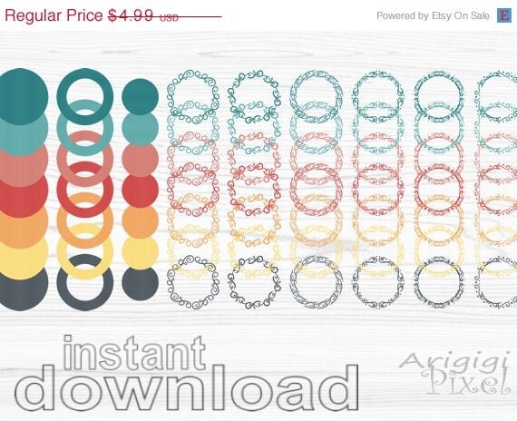 ON SALE 50 % OFF mix and match digital clip art set, circles and swirls, autumn colors, round frames, commercial use clipart, instant downlo Il_570xn