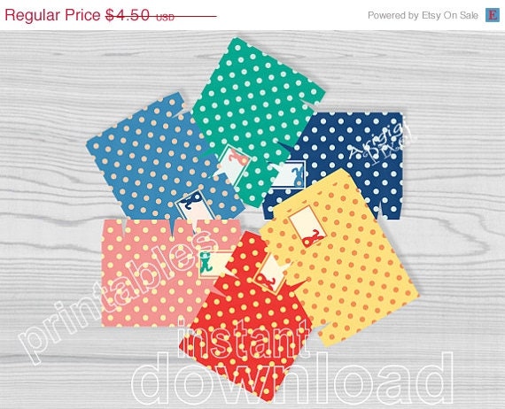 ON SALE 50 % OFF Printable Polka Dot Treat Bag with Label Party Favor Bags Set of 6 Easter Bunny Pdf file Il_570xn