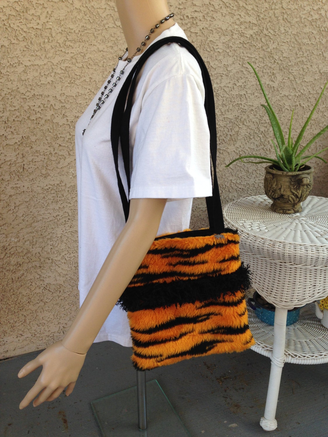 Handcrafted Women's Tiger Print Furry Purse/Bag/Tote With