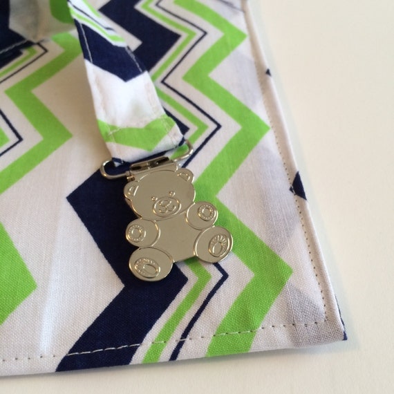 Gift Set: Diaper Wallet and Binkie Clip - Blue Green Chevron