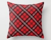 Red Plaid Pillowcase, Tartan Throw Pillow Cover, Scottish Plaid Pattern