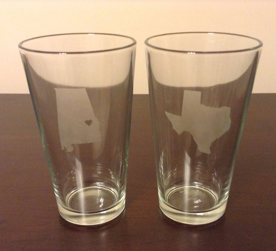 Items similar to ON SALE State Love Etched Pint Glasses (2) on Etsy