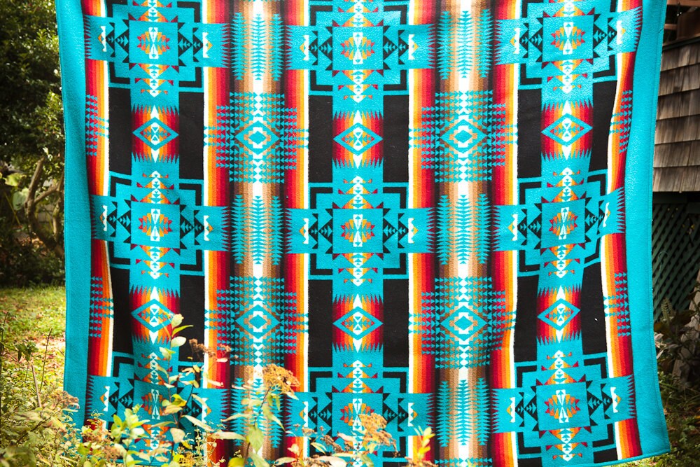 Vintage Pendleton Chief Joseph Blanket. Turquoise Orange