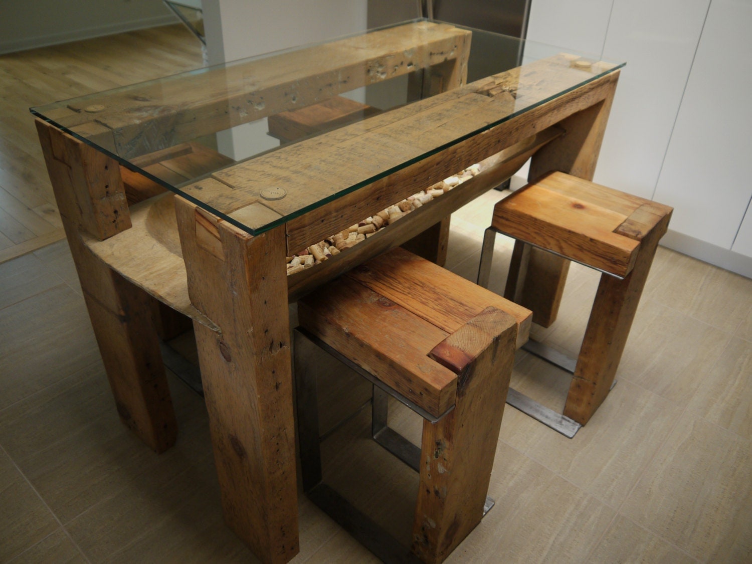 Reclaimed Wood Dining Table. Glass Top. Reclaimed Wood Kitchen