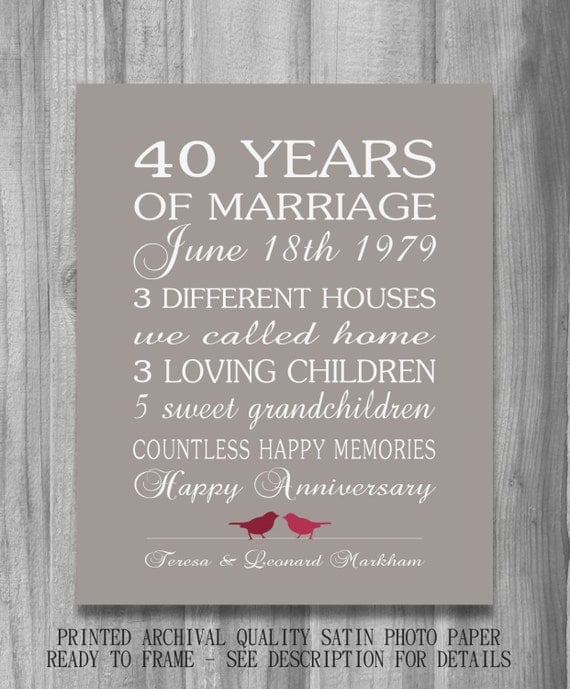 4Oth Wedding Anniversary Gift RUBY Personalized Birds CUSTOM Love ...