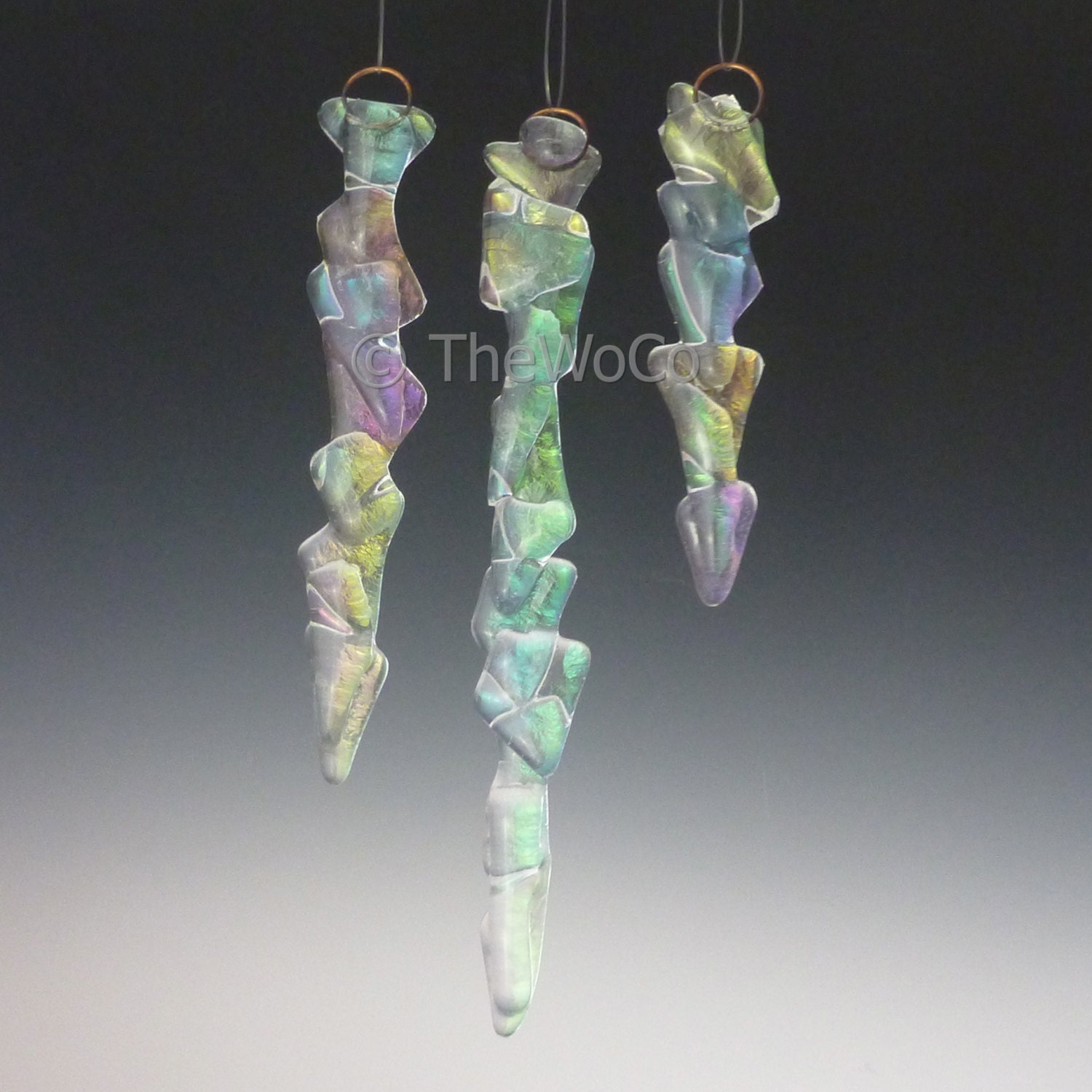 icicles clear iridized ornament set fused glass by thewoco icicles clear iridized ornament set fused glass by thewoco
