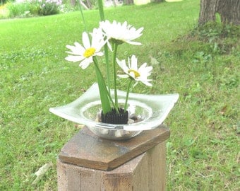 Glass Ikebana vase on slate base, Fused Glass Ikebana, Fresh Flowers, Artificial Flowers, Vases, Fused Glass Vase, Fused Glass, V206