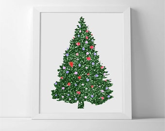 Christmas tree art in green glitters with twinkle lights. Christmas ...