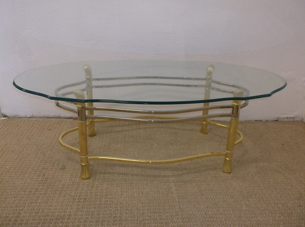 Vintage Brass Hollywood Regency Mid Century Modern Coffee Table w ...