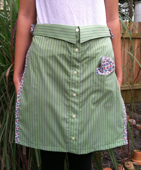 Apron made from repurposed man's shirt by SewMuchLiving on Etsy