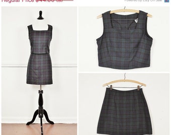 30% off SALE navy plaid 2 piece crop top and mini skirt preppy Cher ...