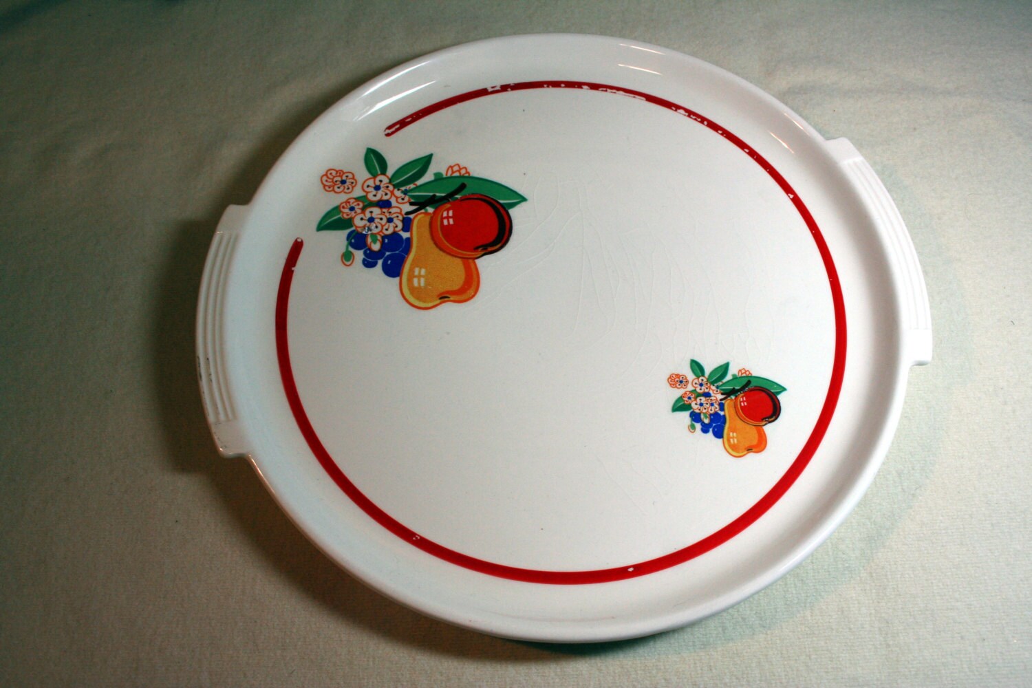 Pottery Guild Hostess warevintage platterred ringpainted fruit