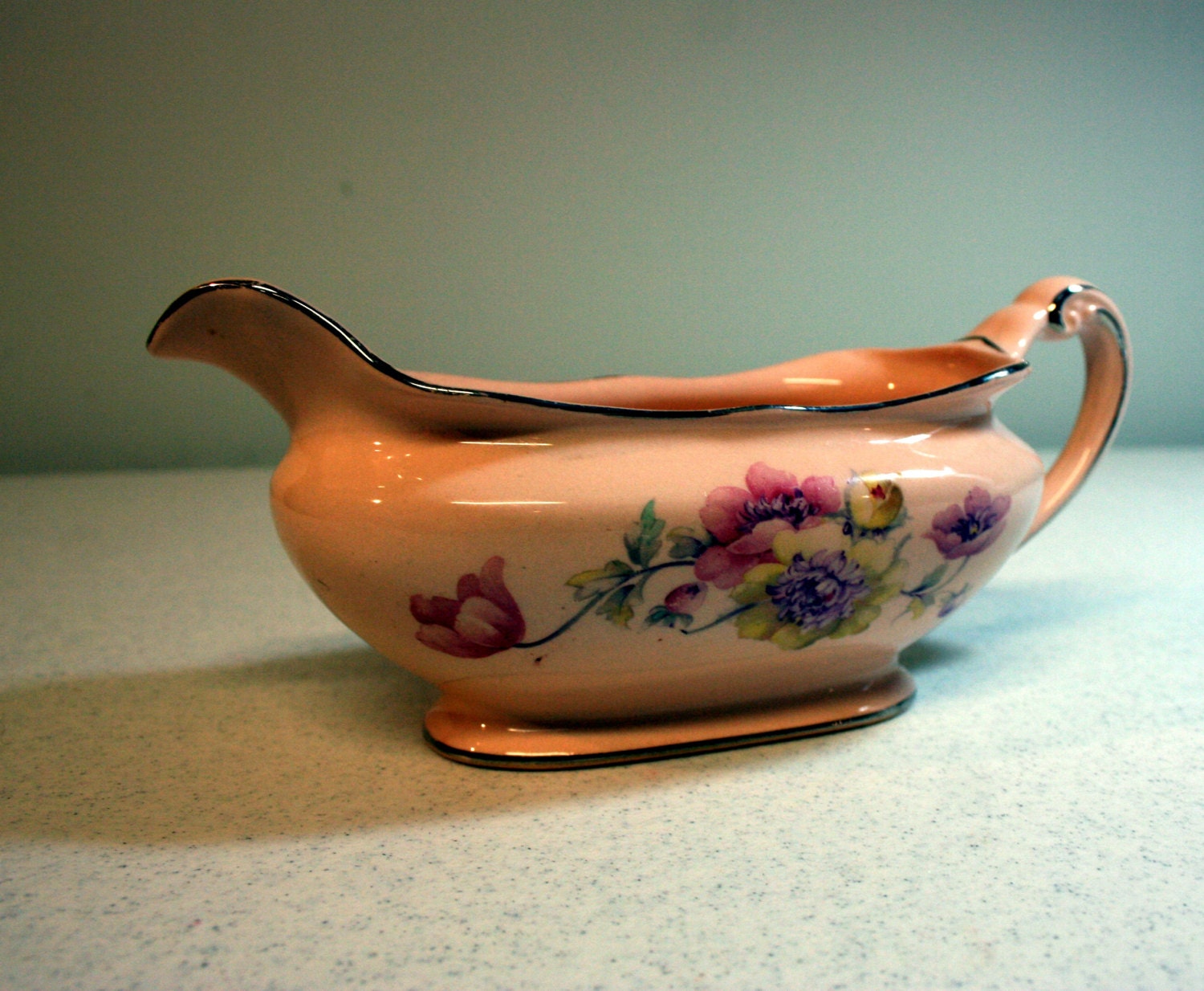 Vintage pink gravy boatgilt gravy by fromthemousenest on Etsy