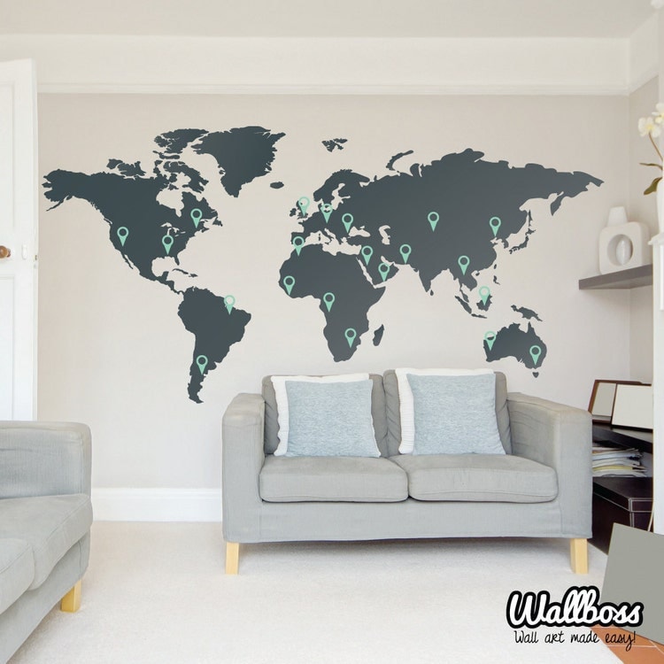 LARGE World Map Wall Decal Sticker 7ft X 3 47ft Vinyl By