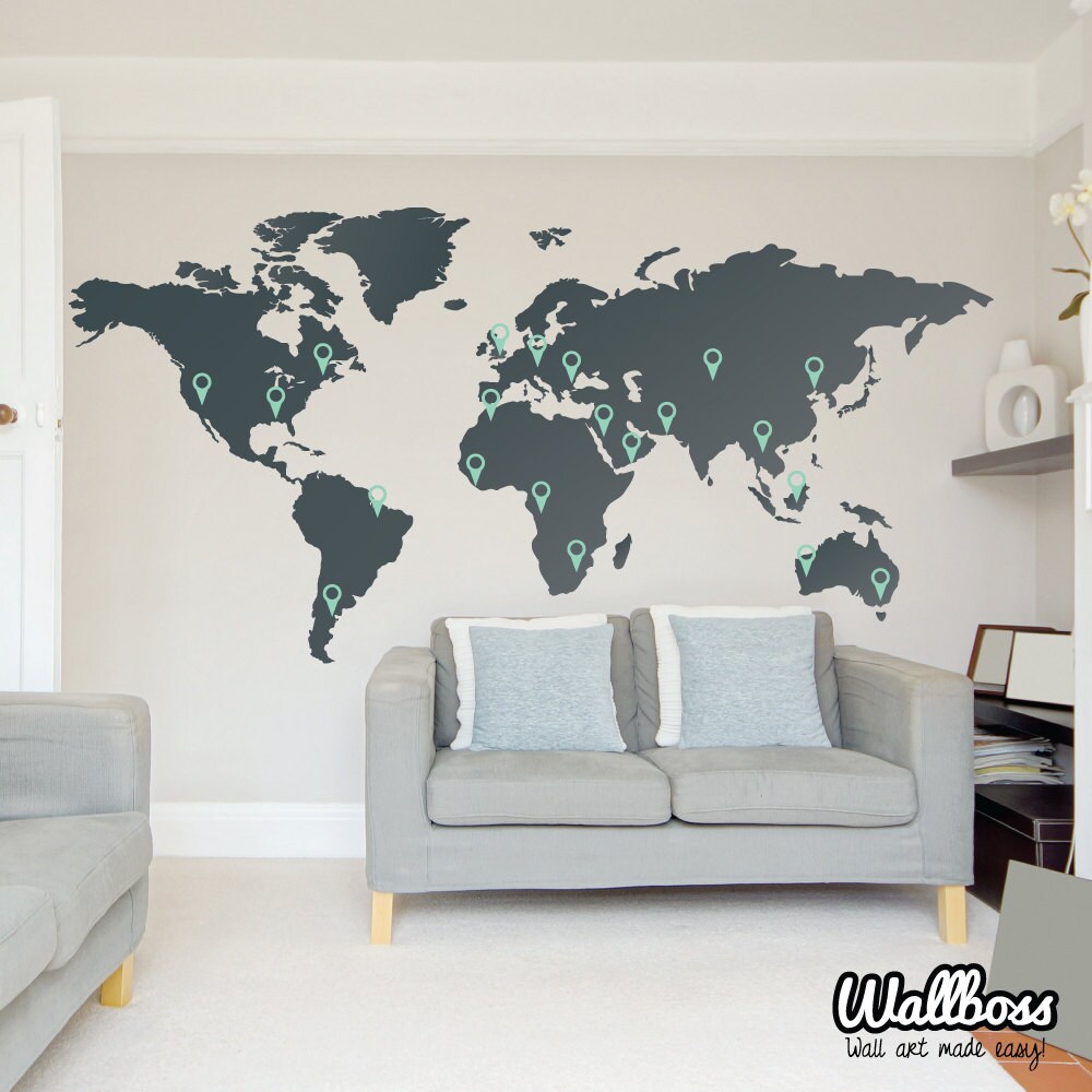 LARGE World Map Wall Decal Sticker 7ft X 3 47ft Vinyl By Wallboss LARGE World Map Wall Decal Sticker 7ft X 3 47ft Vinyl By Wallboss