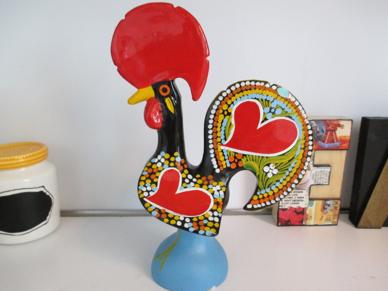 Colorful Portuguese Ceramic Folk Art Rooster by Truckstopcarnival