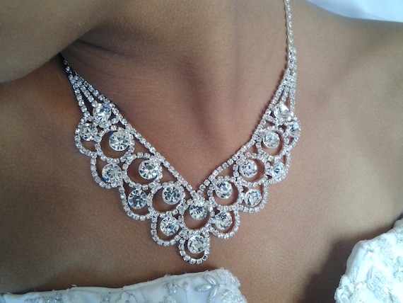 Items similar to wedding jewelry pearl rhinestone crystal silver ...