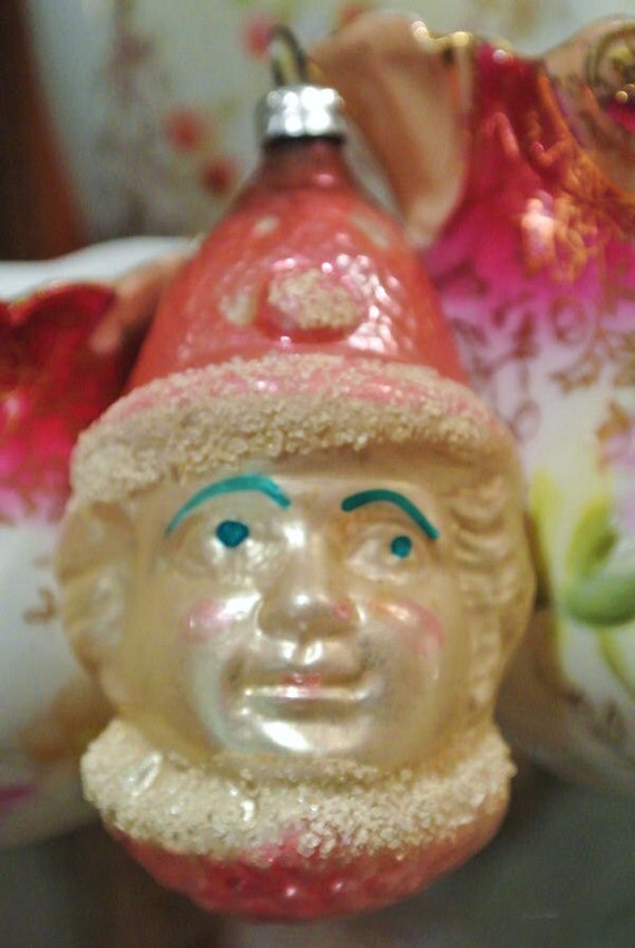 Christmas Ornament 1920s Antique Mercury Glass Elf Boy Clown Hand Blown Crafted Hand Painted Holiday Christmas Tree Decoration