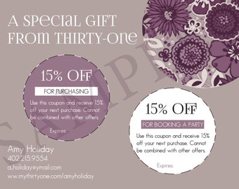 Personalized Coupon Postcards made for Thirty-One Gifts Different ...
