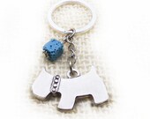 Dog Charm Keychain, Westie Dog Keychain, Blue Lava Bead Keychain, Purse Charm