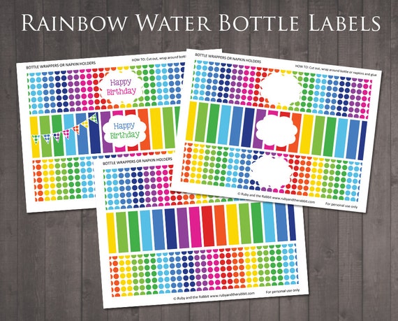 instant download printable rainbow water bottle labels