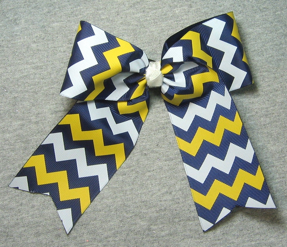 Large Cheer Bow Large Dark Navy blue Gold and White Hair