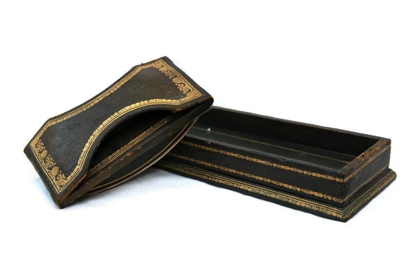 Antique Blotter Desk Set. Leather Paper Blotter and Pen Tray.