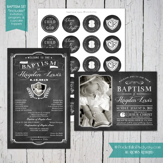 Items similar to Custom Chalkboard LDS Baptism Set (includes invitation