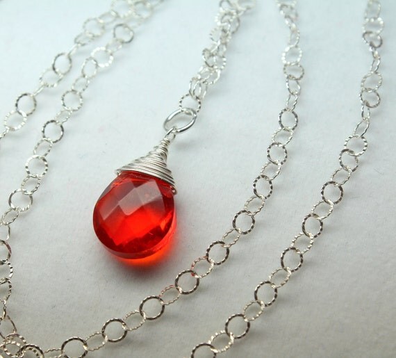 Red Quartz Necklace Red Crystal Pendant Red Stone by CaveGemstones