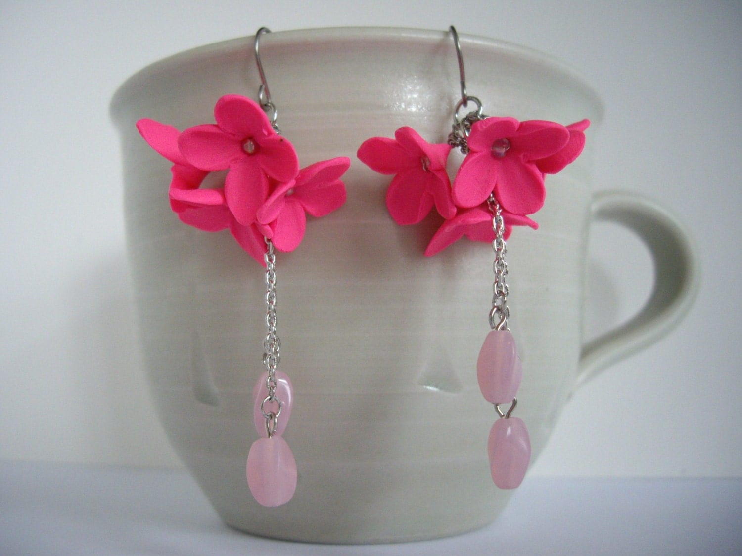 Polymer clay flower earrings Pink flower earrings Polymer